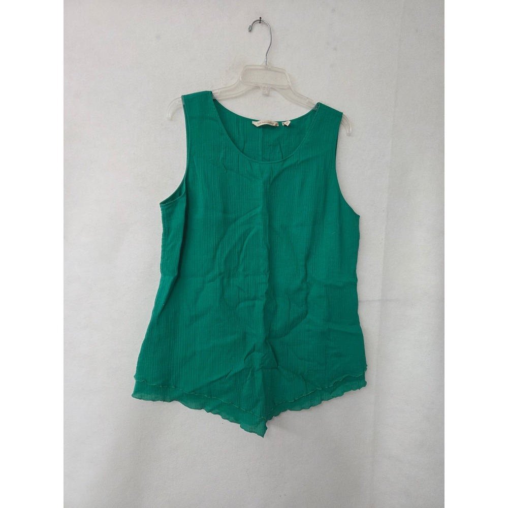 Soft Surroundings Tank Top Women Large Green Cotton Gauze Handkerchief Hem 2AY91